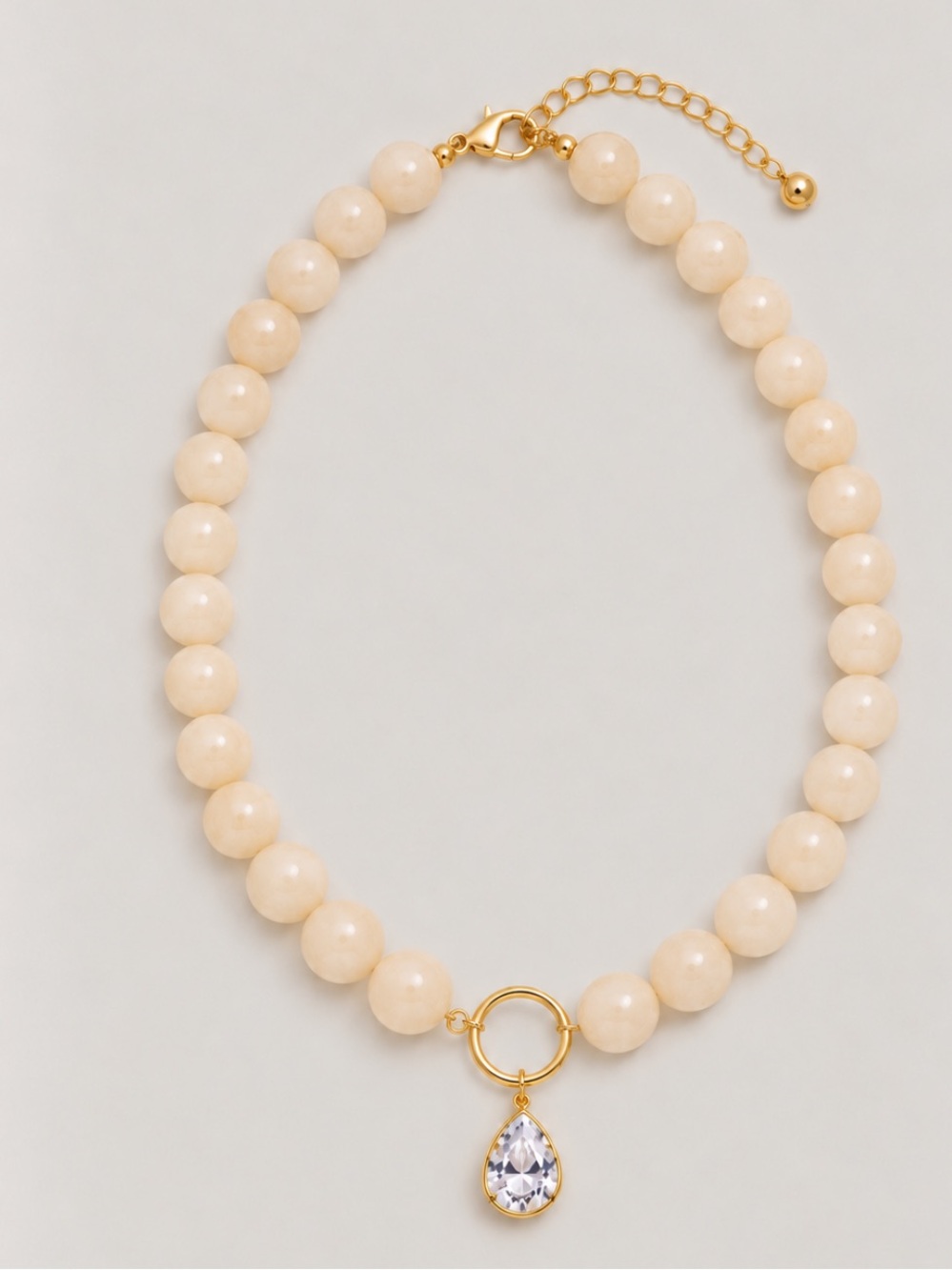 New! Ivory Beaded Crystal Tear Drop Pendant Necklace NWOT